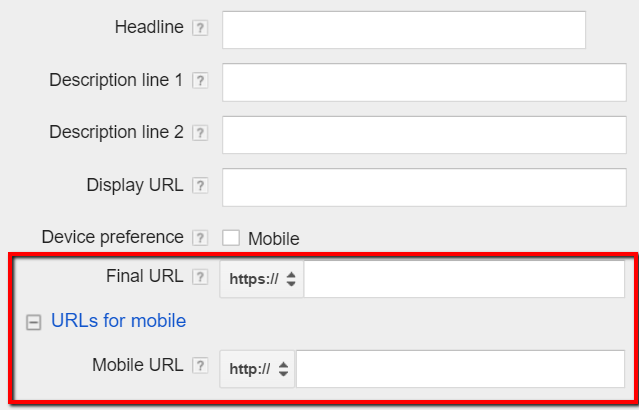 adwords mobile urls