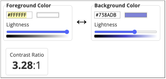 WebAIM Contrast Checker test for white against Discord blue. Contrast Ratio is 3.28:1