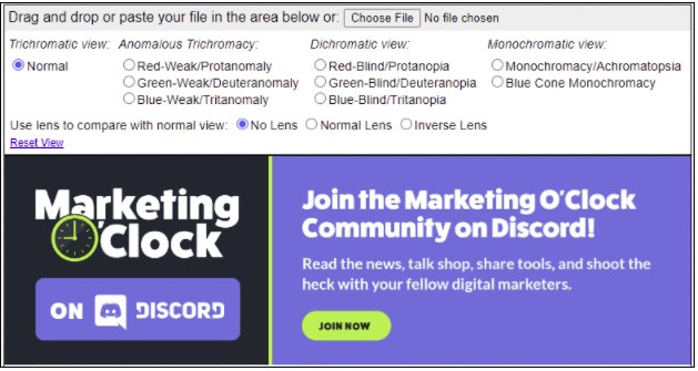 Marketing O'Clock Discord image in the Coblis tool with normal settings