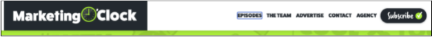 Marketing O'Clock site navigation. Episodes nav item is highlighted